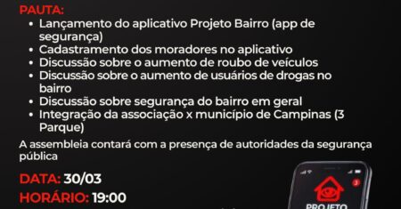 Associação de Moradores promove Assembleia Geral para debater segurança nas regiões do Fátima e Rosolém