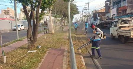 Mutirão de poda do mato e limpeza é realizado pela Prefeitura de Hortolândia nos canteiros centrais de ruas e avenidas da cidade