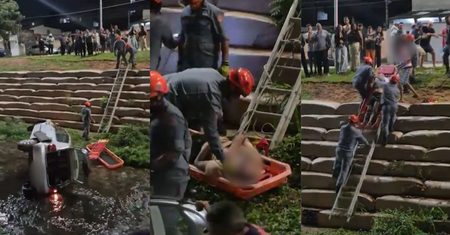 Carro cai no Ribeirão Jacuba e deixa três feridos em Hortolândia